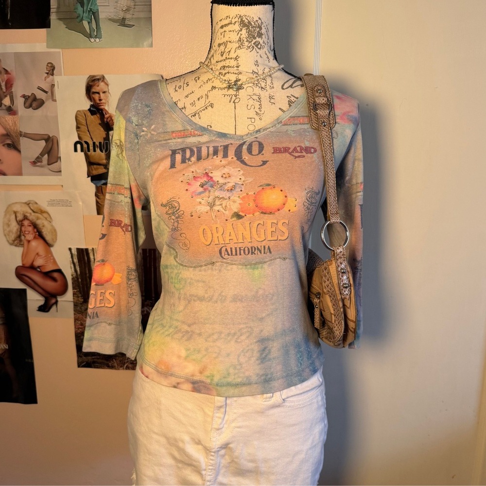 Y2K Sequin Oranges California Graphic Long Sleeve Top